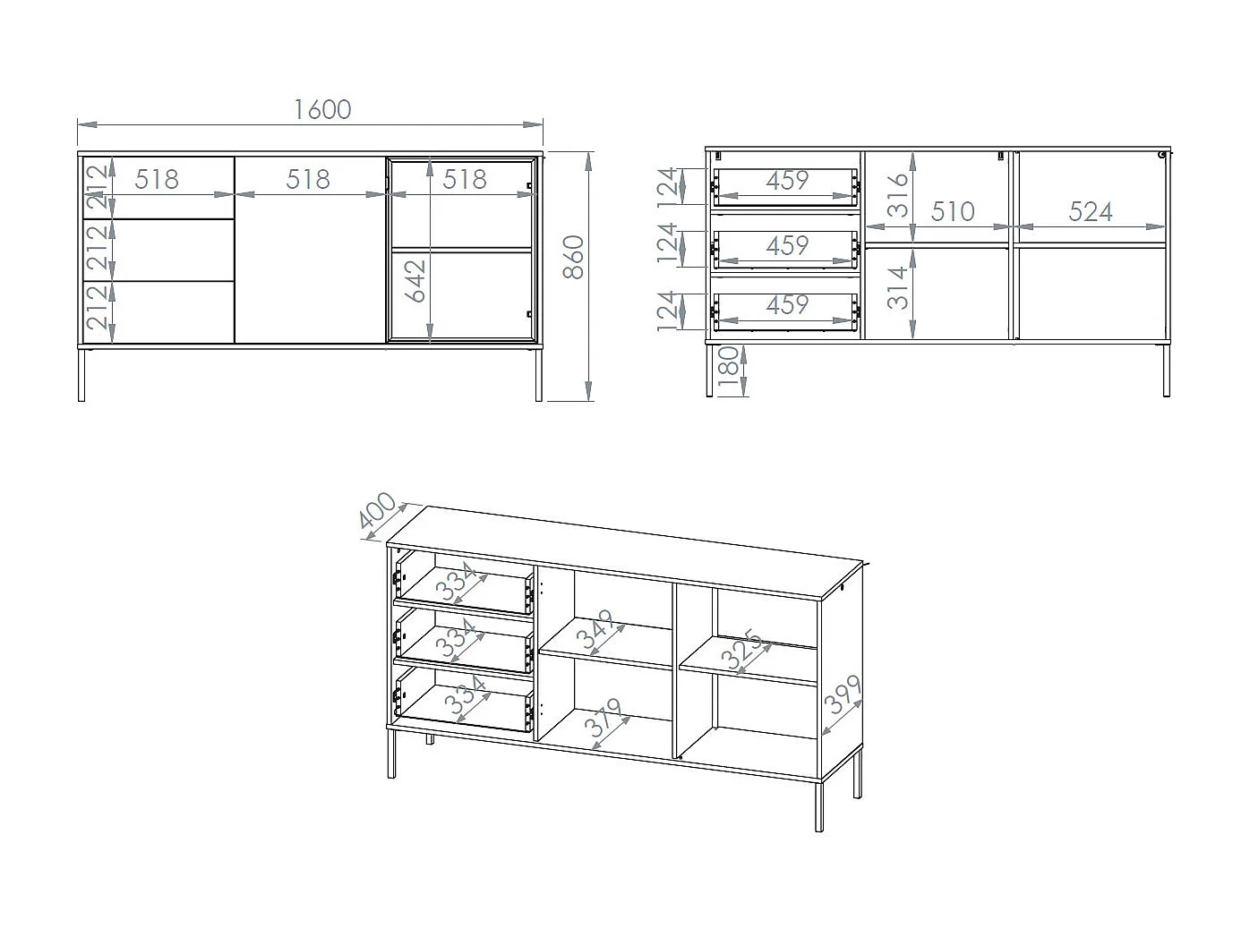 BUFFET Barnee Cachemire 160 / 40 / 86 cm