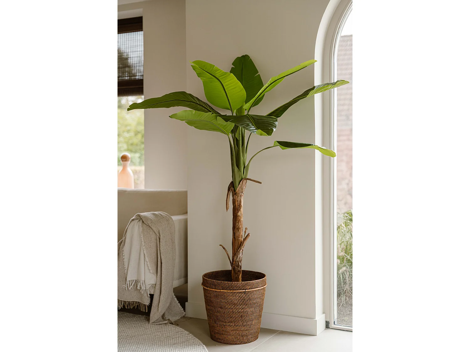 Künstliche Bananenpflanze 120 cm - Grün - Realistische Blätter ohne Pflegeaufwand - Indore Home
