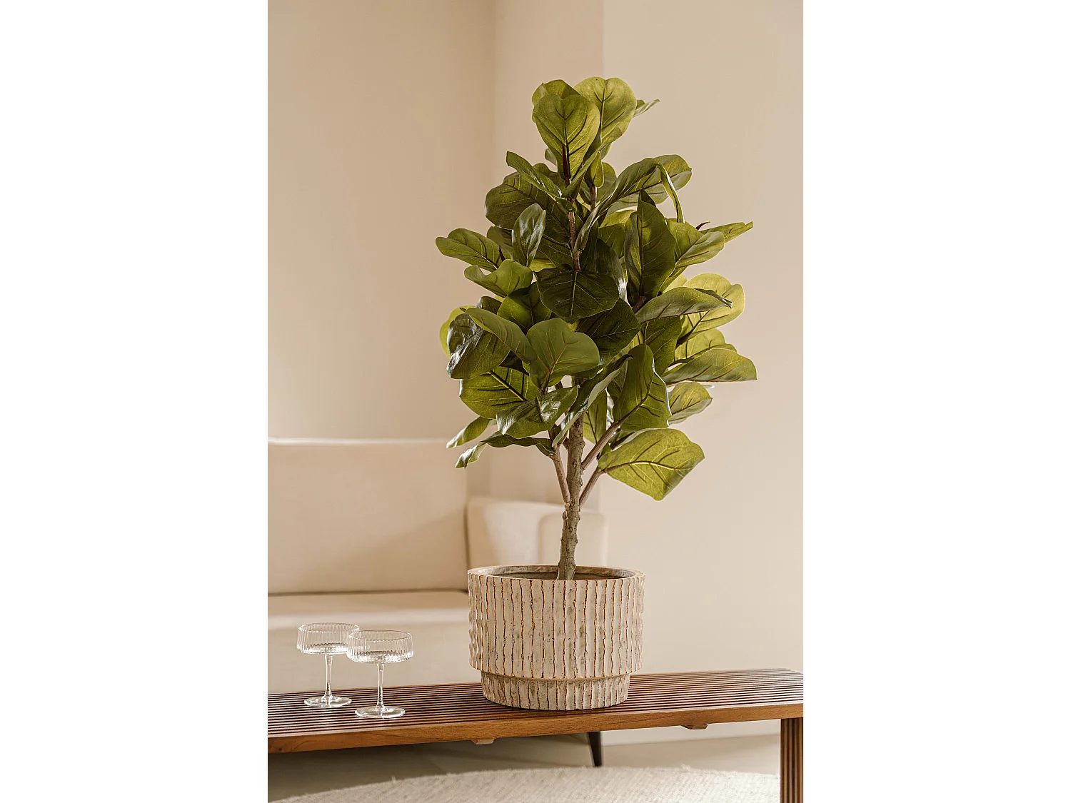 Plante artificielle Figuier 90 cm - Vert - Feuillage réaliste sans entretien - Indore Home