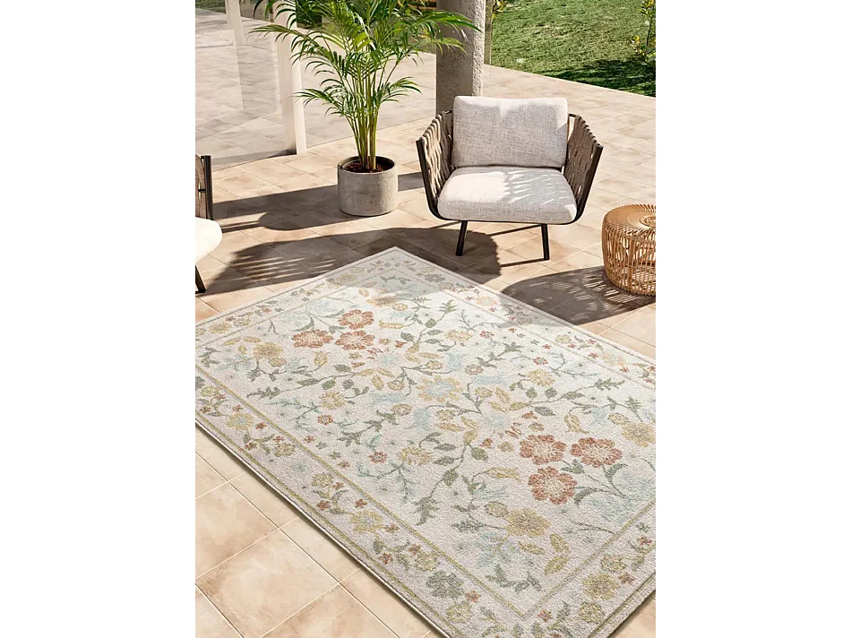 In- & Outdoor-Teppich - blumenmotive - beige / mehrfarbig - 200x290 cm - SAMARA