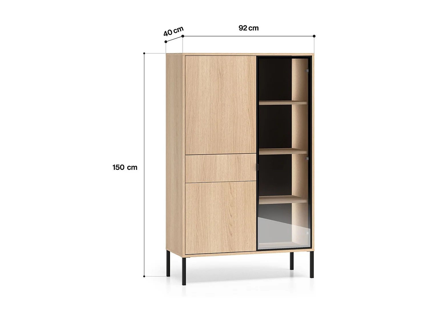 Vitrine sur pied Barnee Chêne Lindberg 92 / 40 / 150 cm