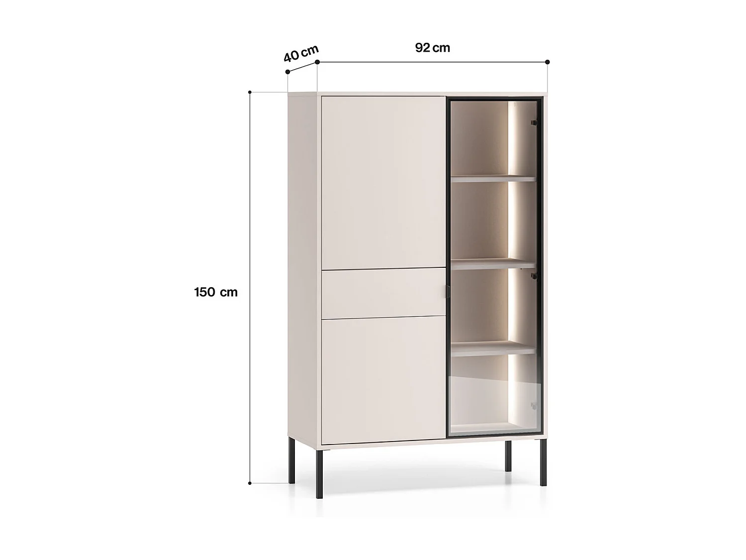 VITRINE Barnee Kaschmir 92 / 40 / 150cm