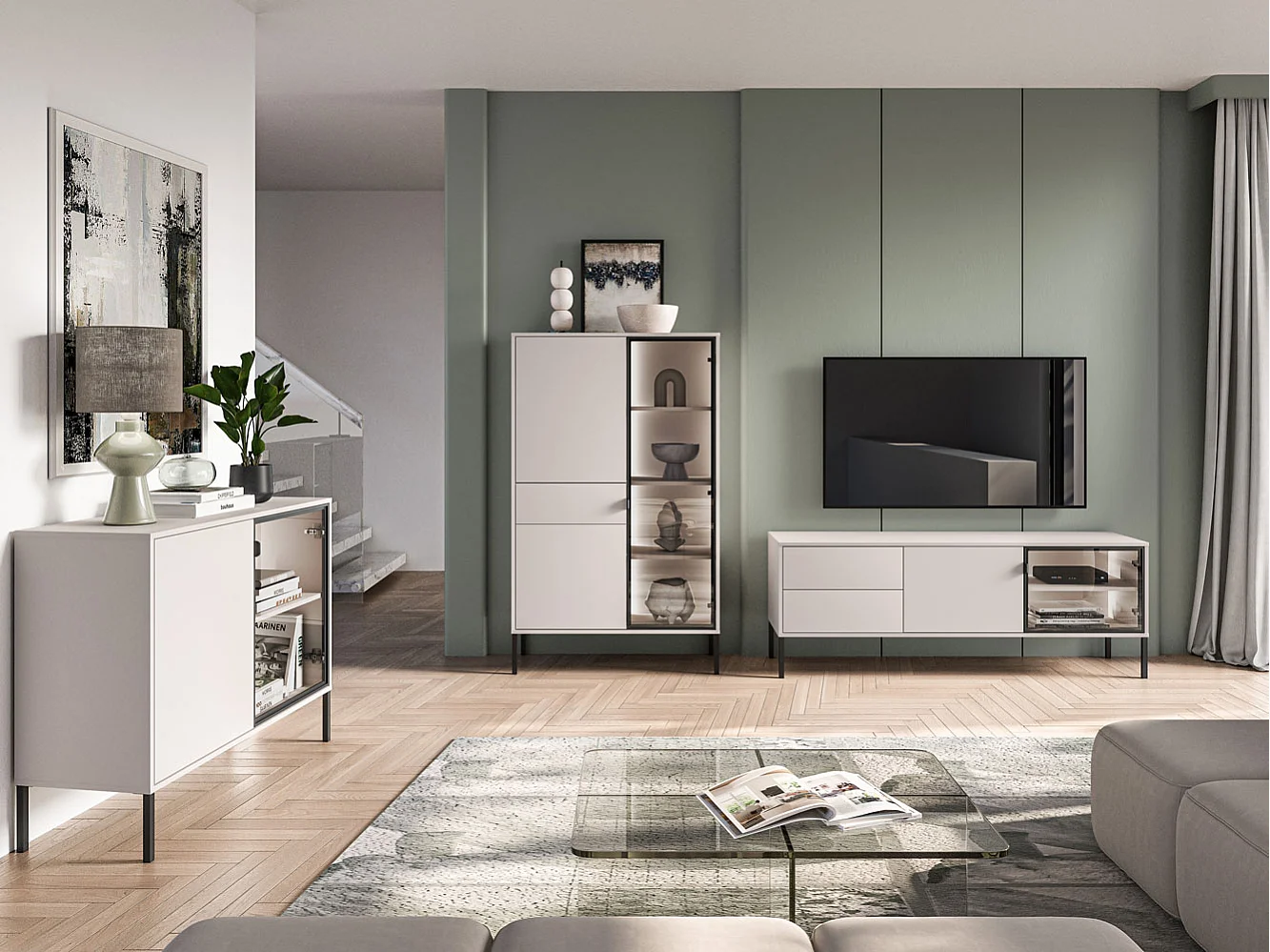 VITRINE Barnee Kaschmir 92 / 40 / 150cm