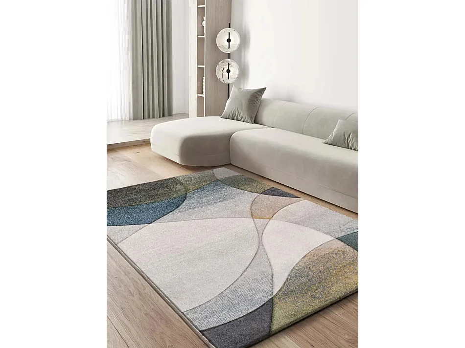 Kurzflorteppich - abstrakt - grau / blau - 160x230 cm - BADET