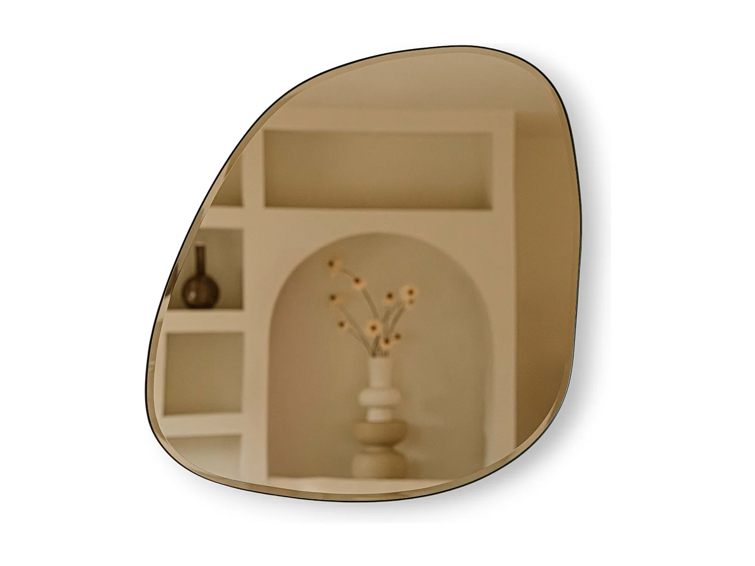 Miroir organique 80 cm - Noir - Miroir mural à bord facetté - Indore Home
