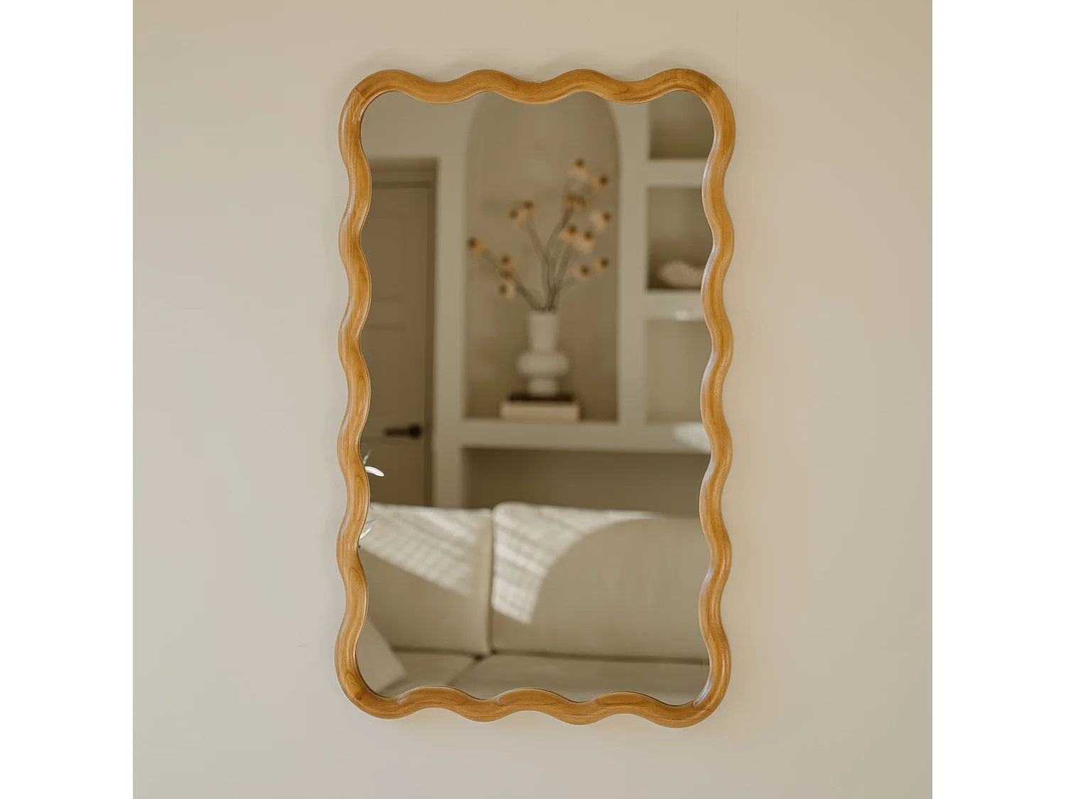 Organische spiegel 90 cm - bruin - wandspiegel met golvende rand - Indore Home