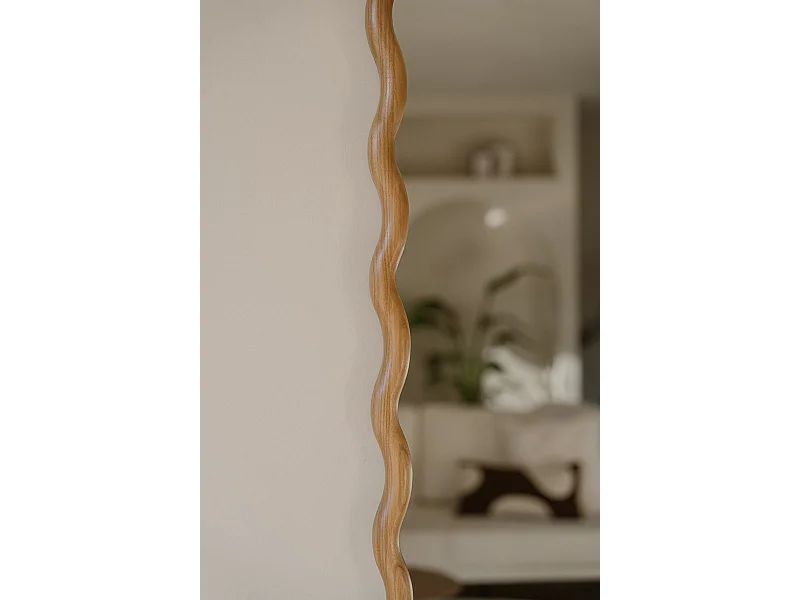Organische spiegel 90 cm - bruin - wandspiegel met golvende rand - Indore Home