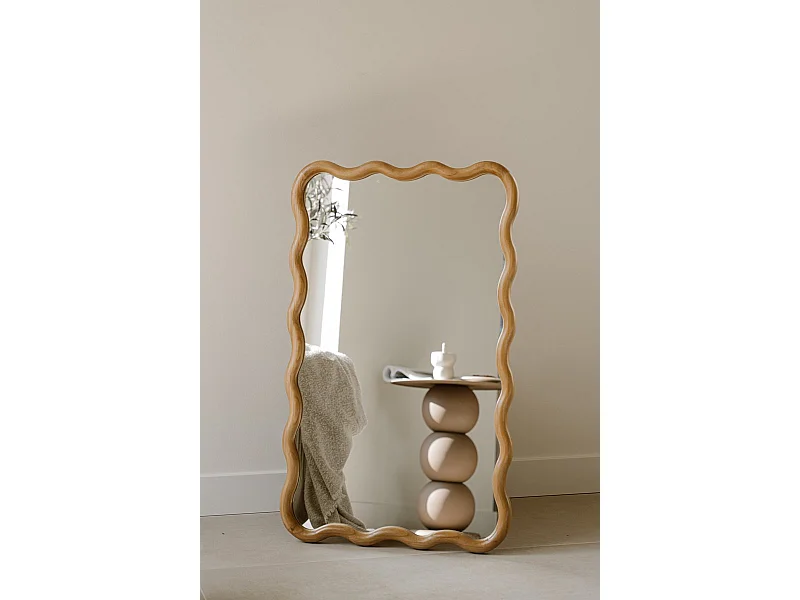 Organische spiegel 90 cm - bruin - wandspiegel met golvende rand - Indore Home