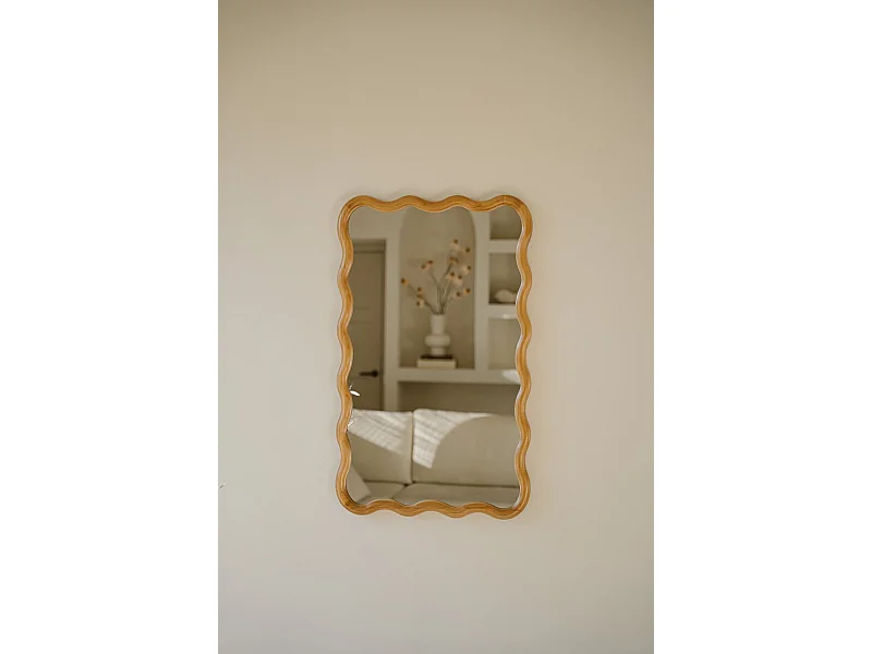 Organische spiegel 90 cm - bruin - wandspiegel met golvende rand - Indore Home
