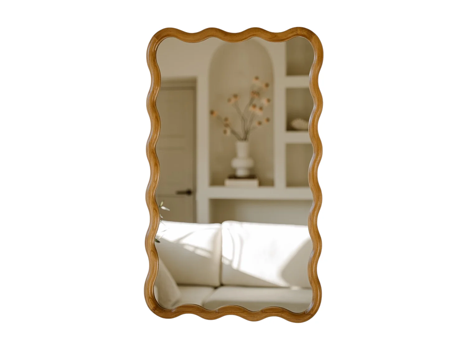 Organische spiegel 90 cm - bruin - wandspiegel met golvende rand - Indore Home