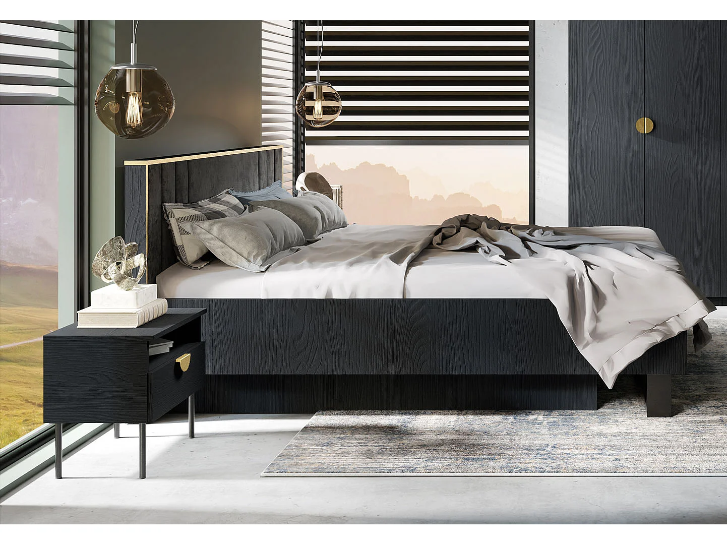 ENSEMBLE DE CHAMBRE À COUCHER 3 PIÈCES « Mond » anthracite 289 / 210 / 97 cm
