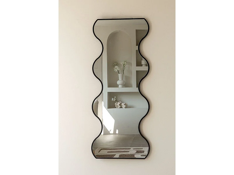 Miroir organique 120 cm - Noir - Miroir mural à bords ondulés - Indore Home