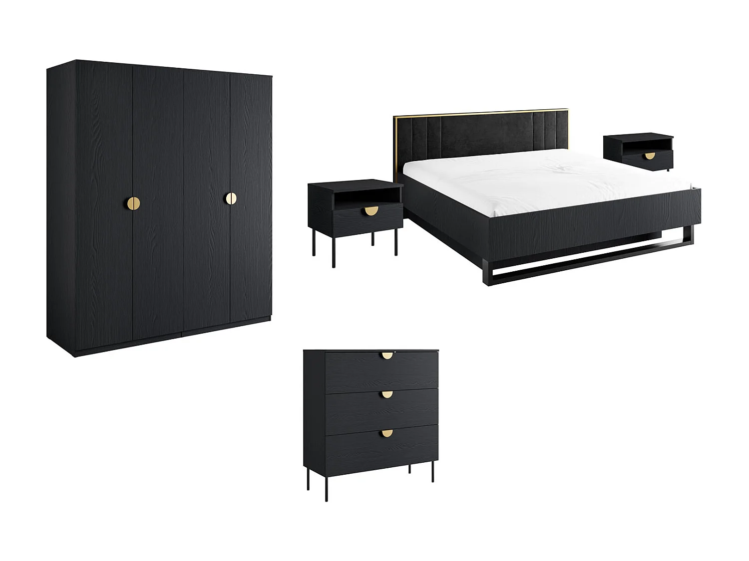 ENSEMBLE DE CHAMBRE À COUCHER 5 PIÈCES « Mond » anthracite 568 / 210 / 209 cm