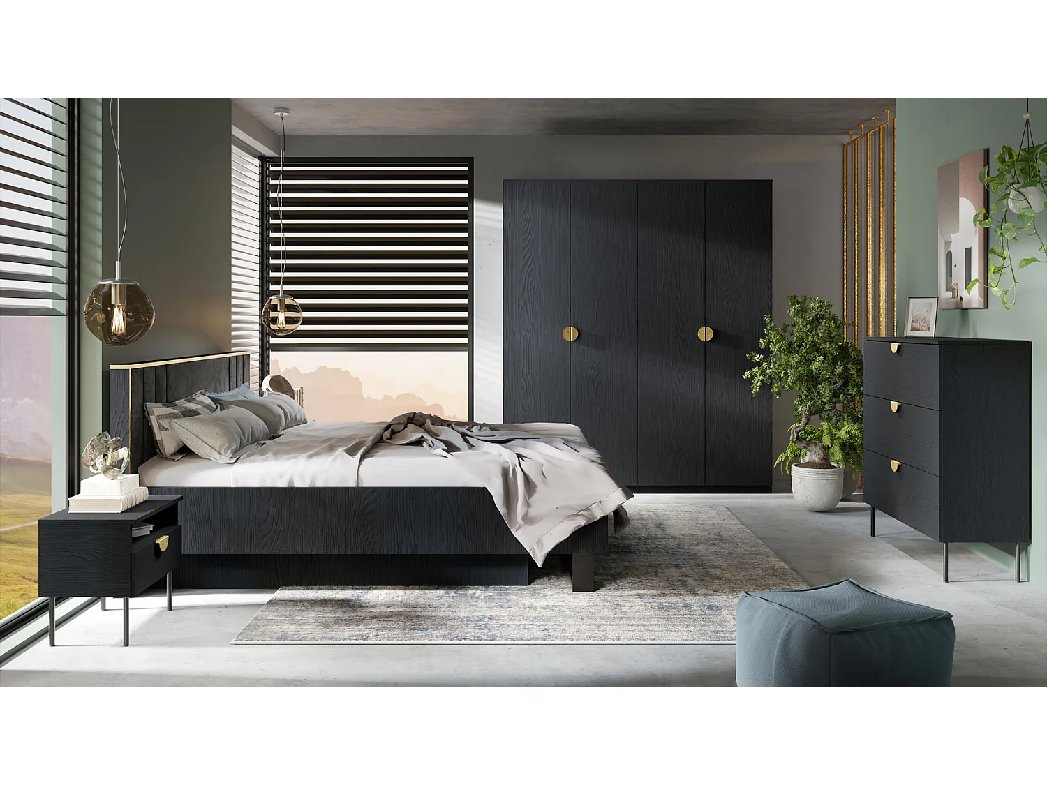 ENSEMBLE DE CHAMBRE À COUCHER 5 PIÈCES « Mond » anthracite 568 / 210 / 209 cm
