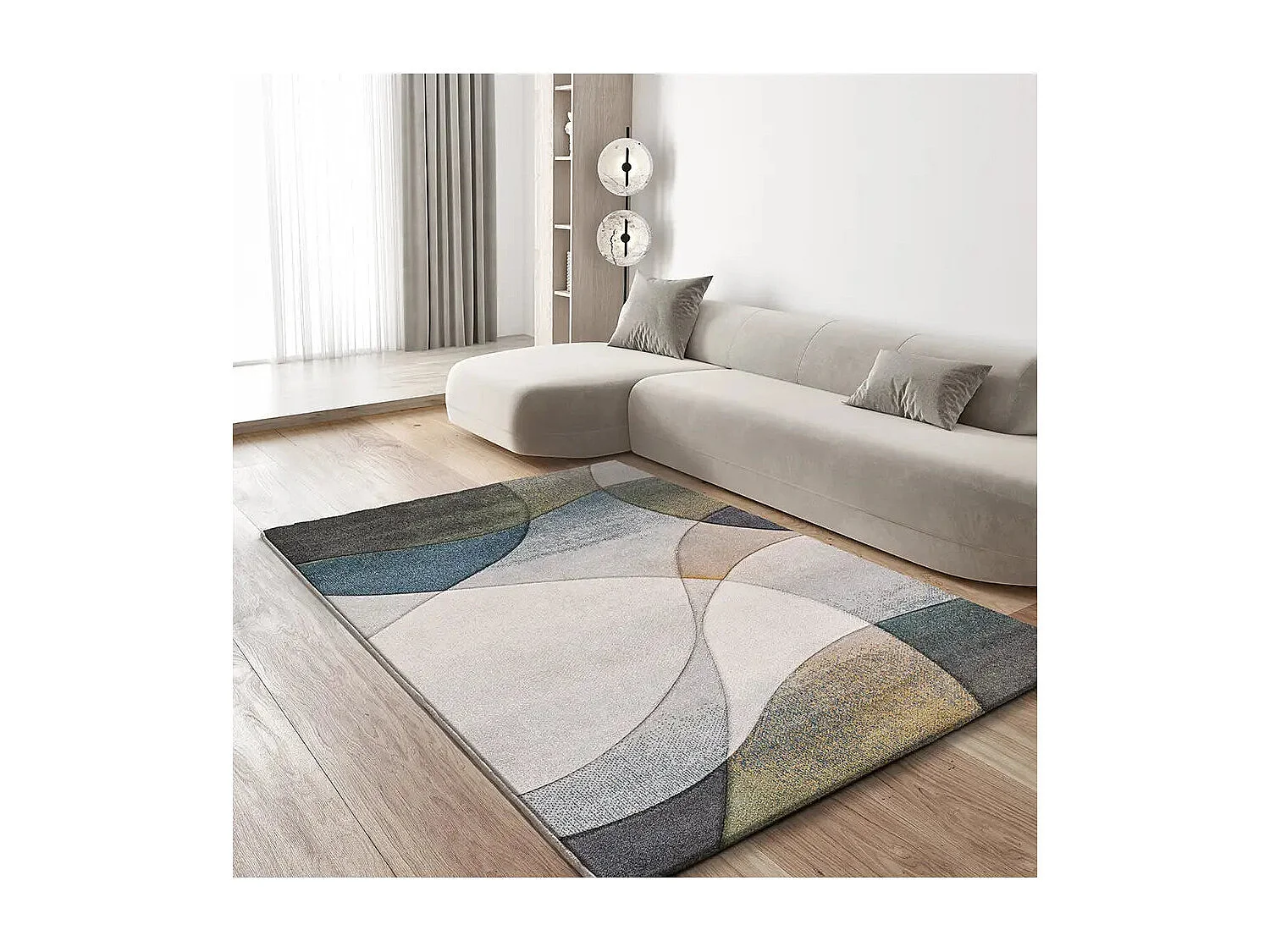 Kurzflorteppich - abstrakt - grau / blau - 80x150 cm - BADET