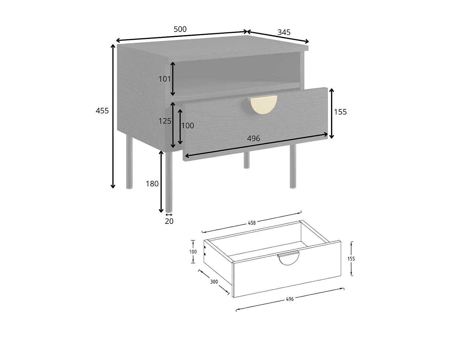 ENSEMBLE DE CHAMBRE À COUCHER 3 PIÈCES « Mond » anthracite 269 / 210 / 97 cm