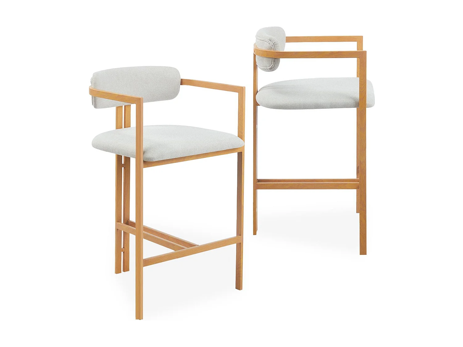 Lot de 2 chaises de bar design Galilea Métal Effet bois clair et Tissu Beige
