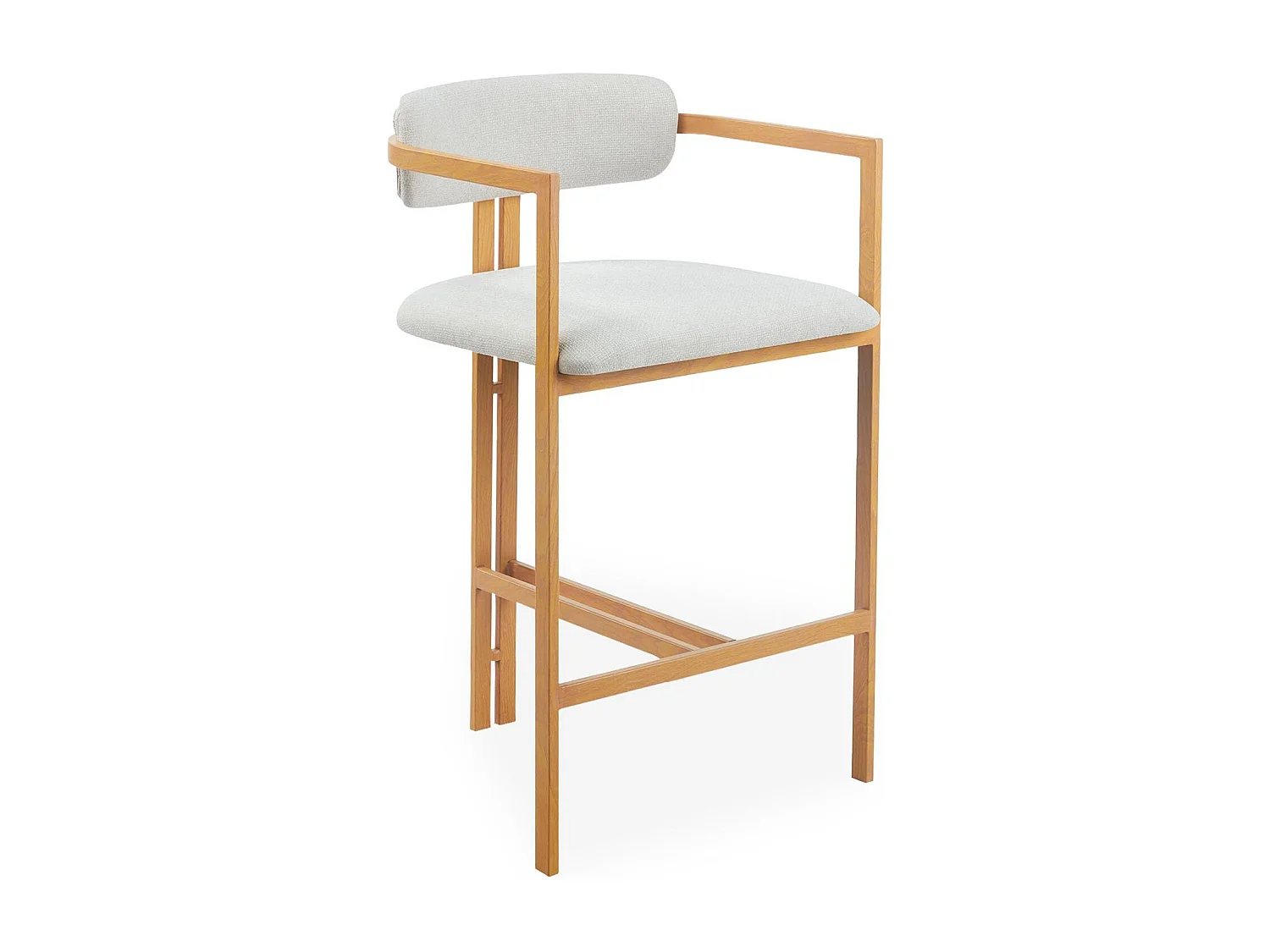 Lot de 2 chaises de bar design Galilea Métal Effet bois clair et Tissu Beige