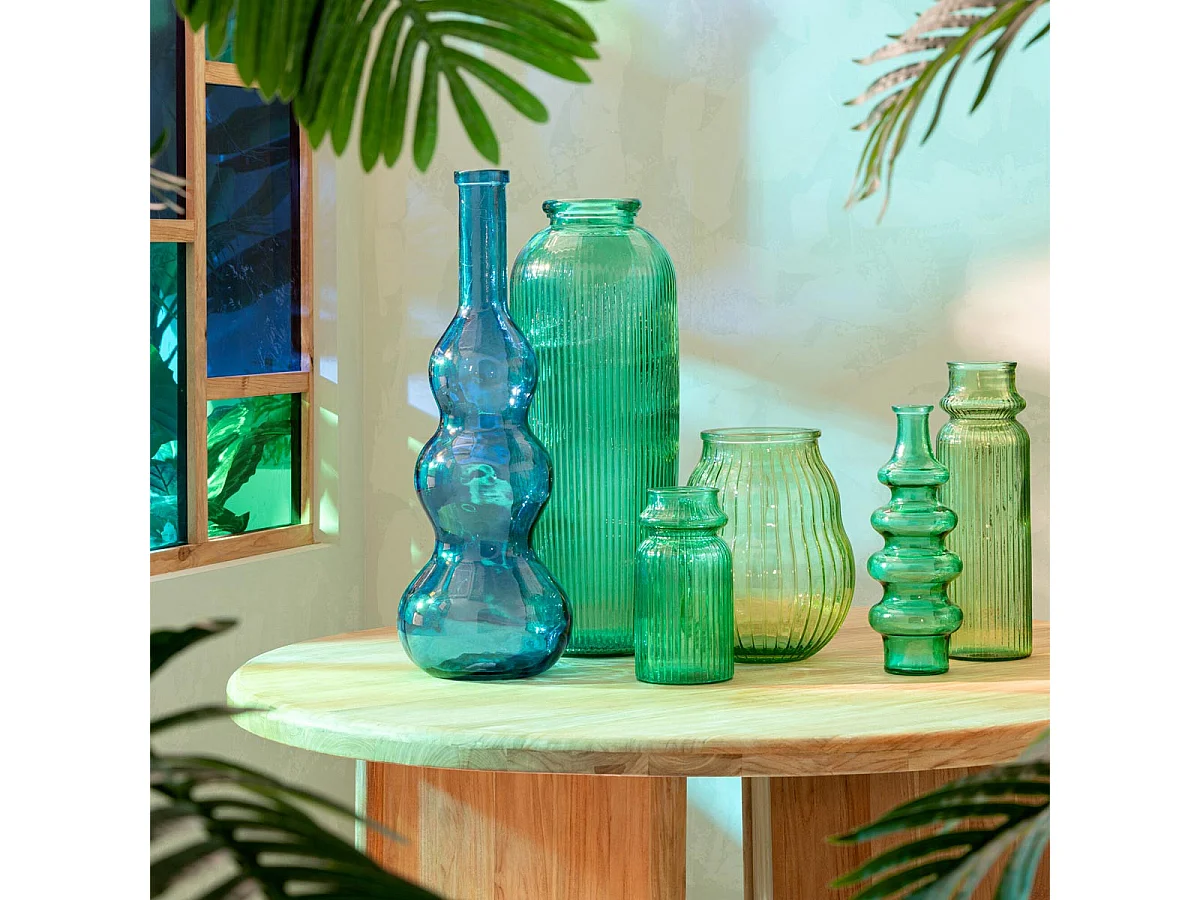 Photophore Design en Verre "Ligné" 35cm Vert Clair