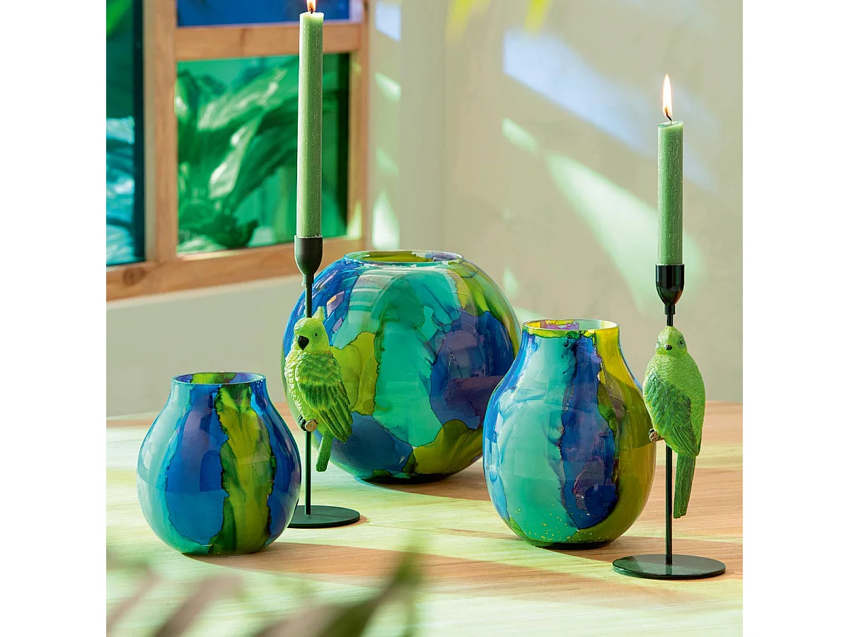 Photophore Déco en Verre "Rio" 20cm Bleu
