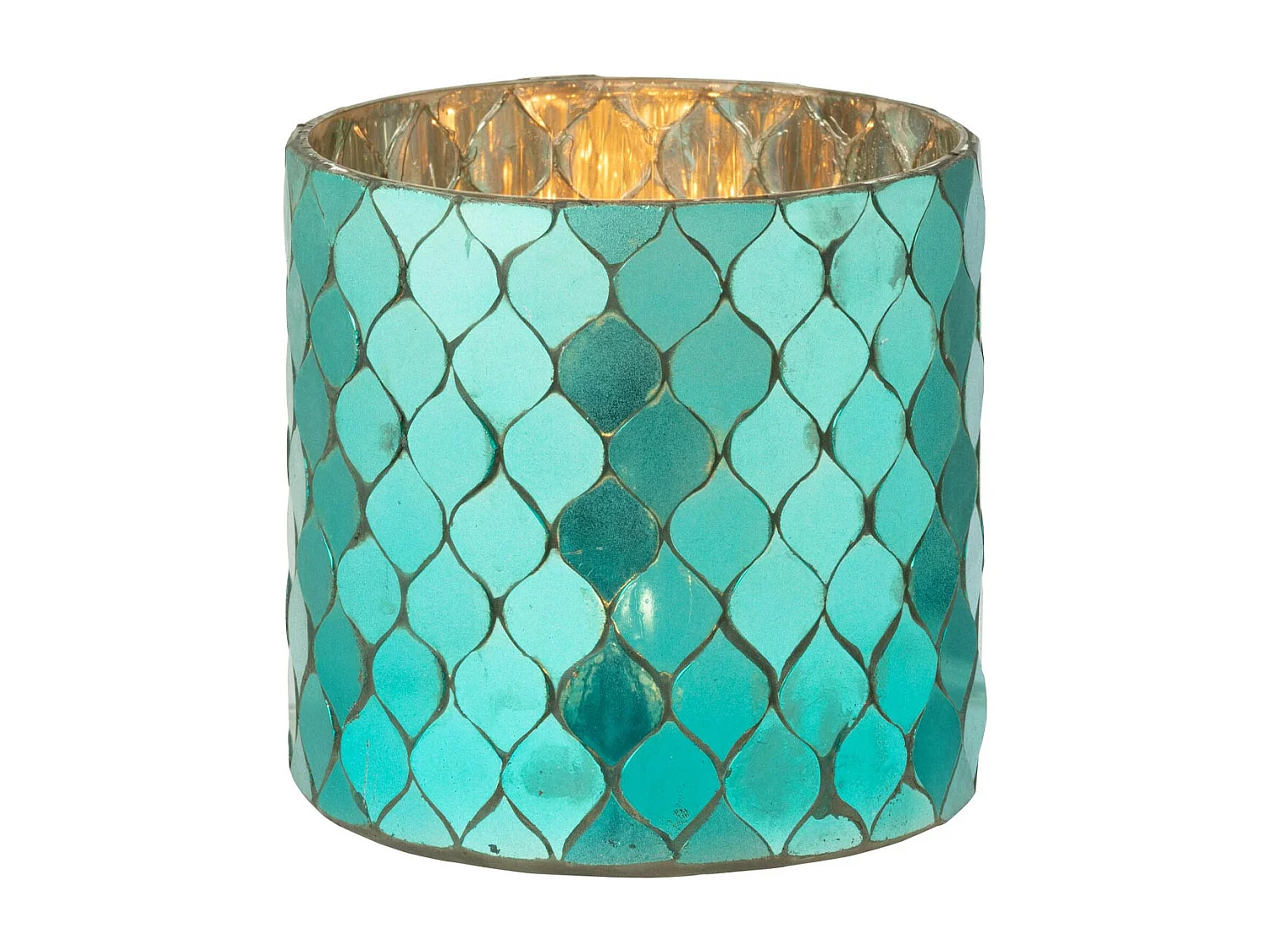 Photophore Mosaïque en Verre "Pop" 12cm Bleu Azur