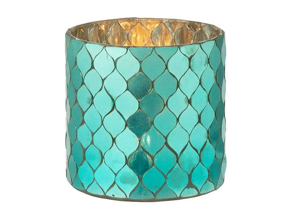 Photophore Mosaïque en Verre "Pop" 12cm Bleu Azur