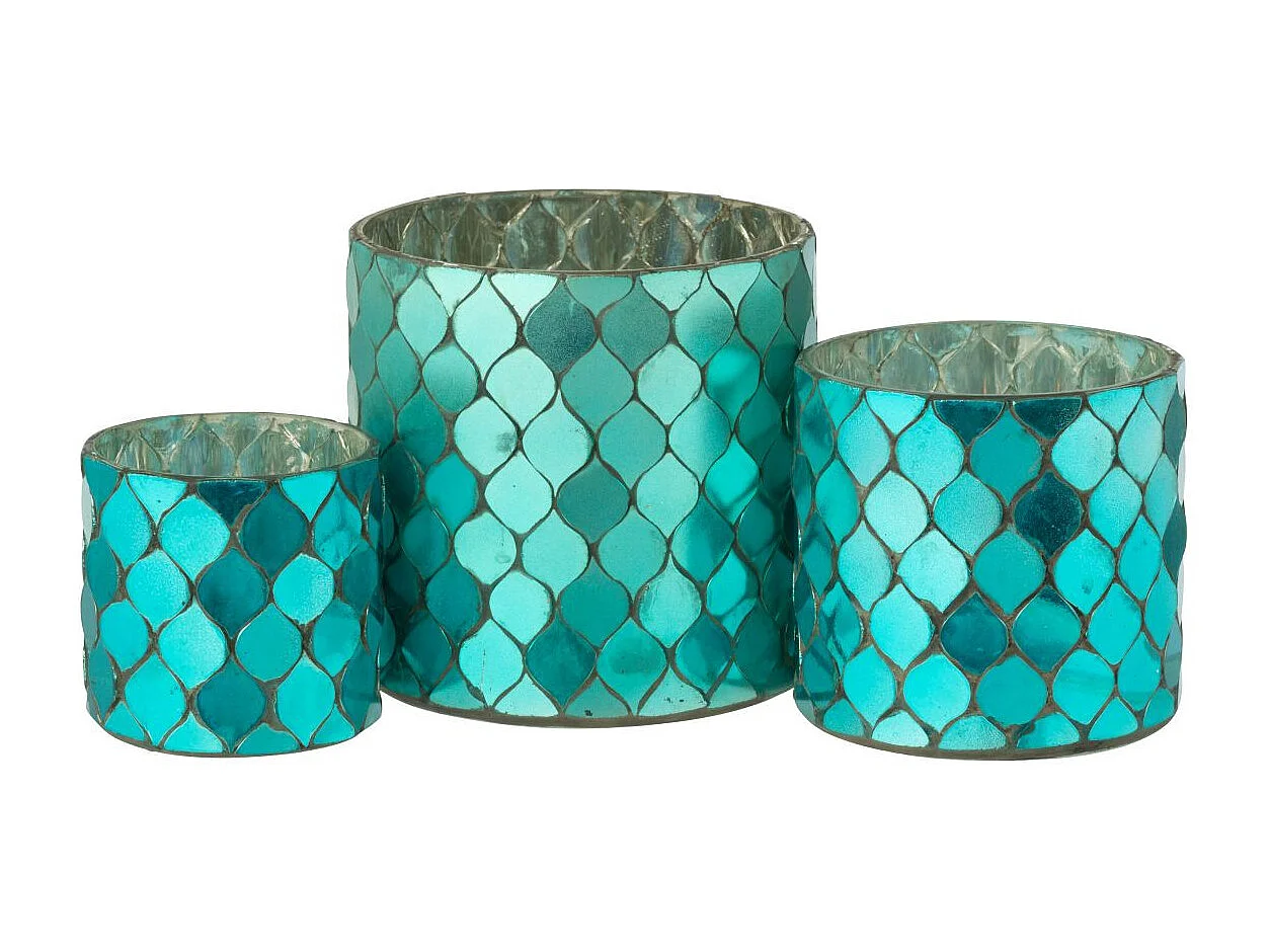 Photophore Mosaïque en Verre "Pop" 12cm Bleu Azur