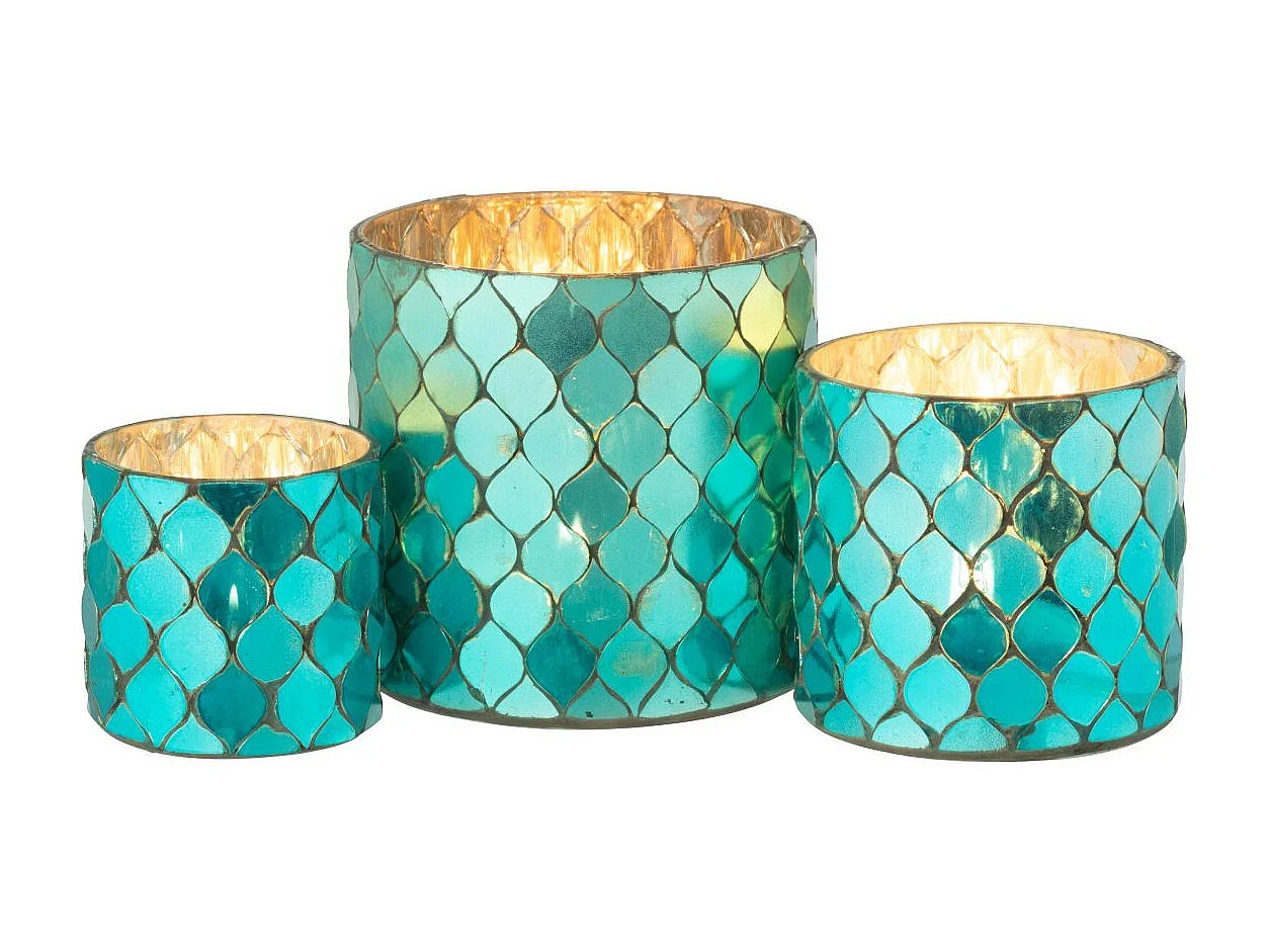 Photophore Mosaïque en Verre "Pop" 12cm Bleu Azur