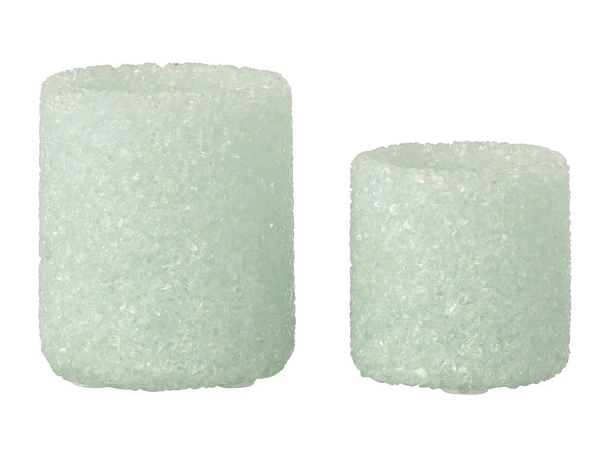 Lot de 2 Photophores en Verre "Pierre" 9cm Blanc