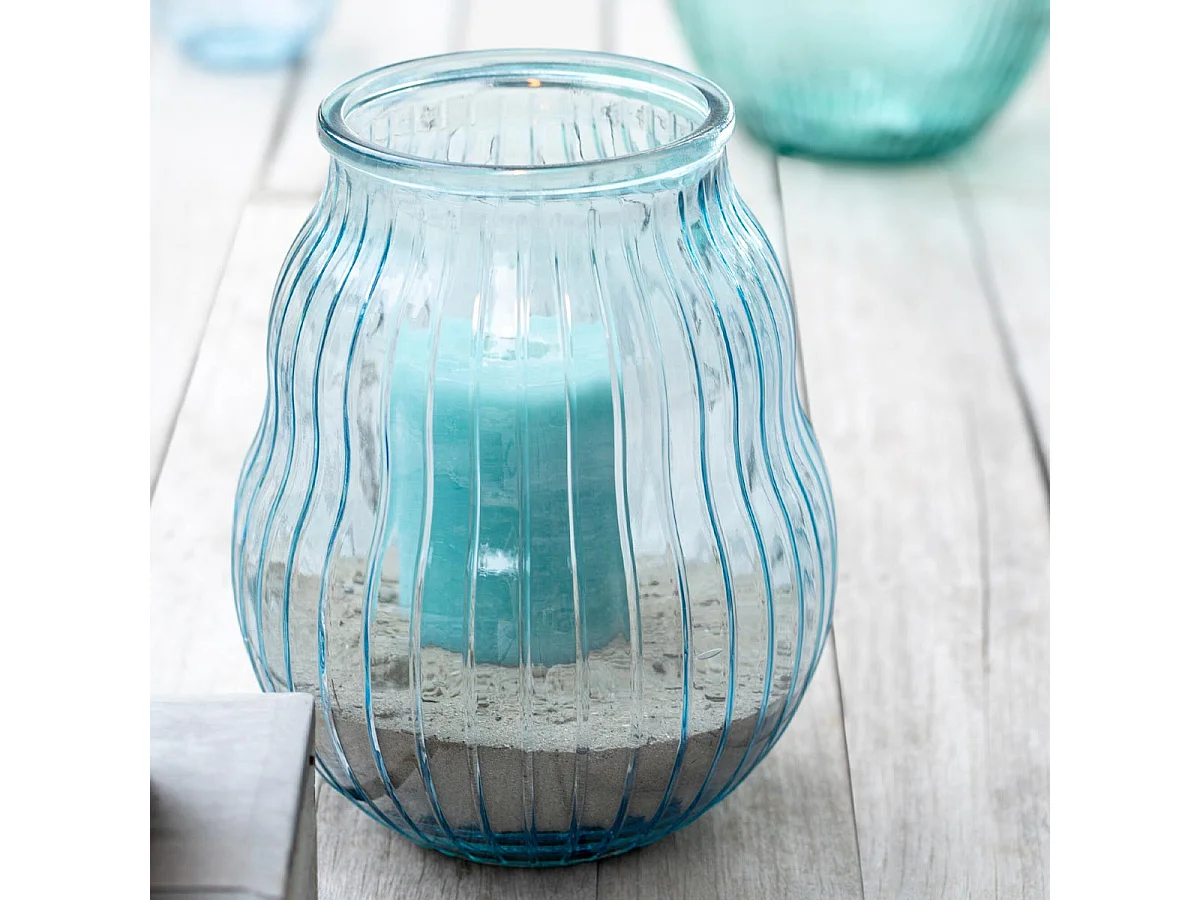 Photophore Design en Verre "Ligné" 35cm Bleu