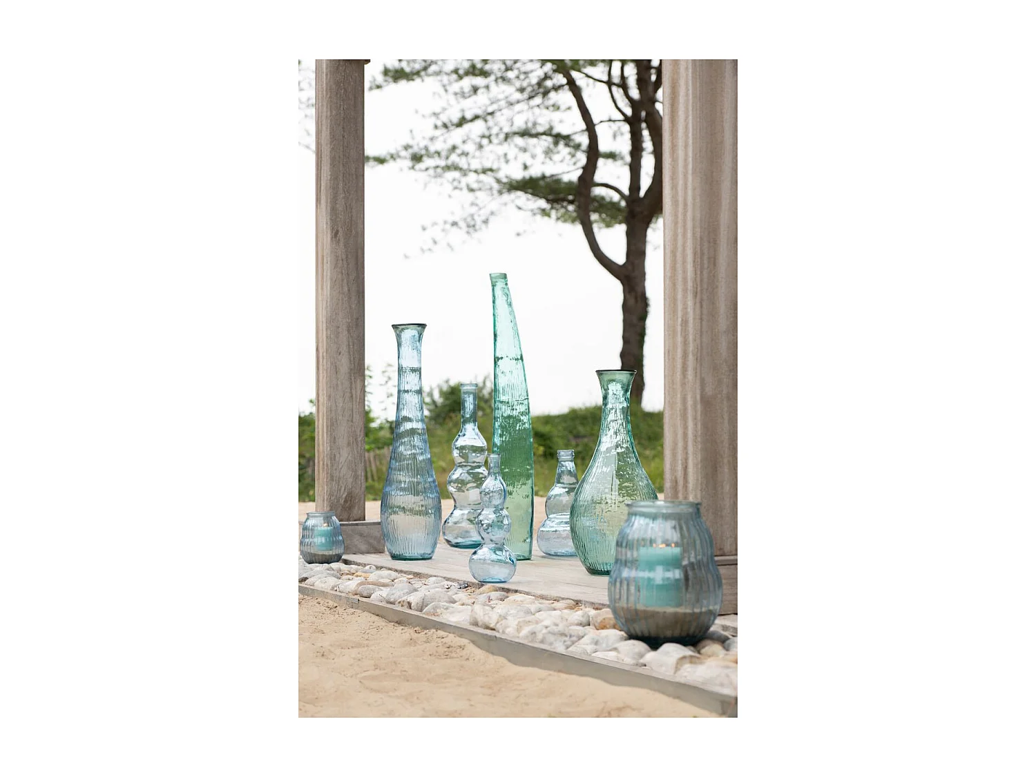 Photophore Design en Verre "Ligné" 35cm Bleu