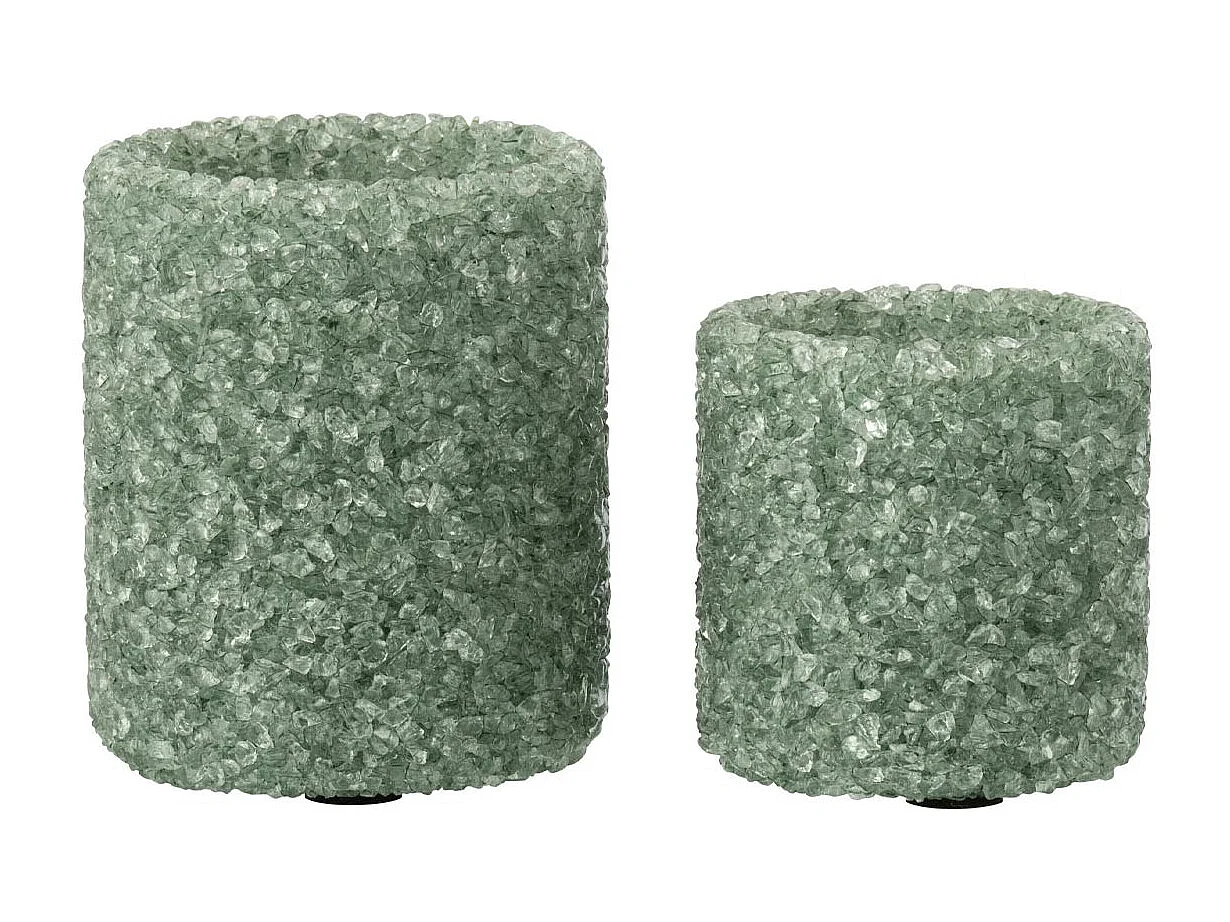 Lot de 2 Photophores en Verre "Pierre" 9cm Vert