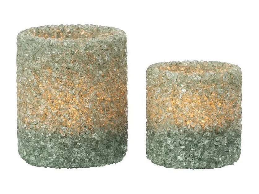 Lot de 2 Photophores en Verre "Pierre" 9cm Vert