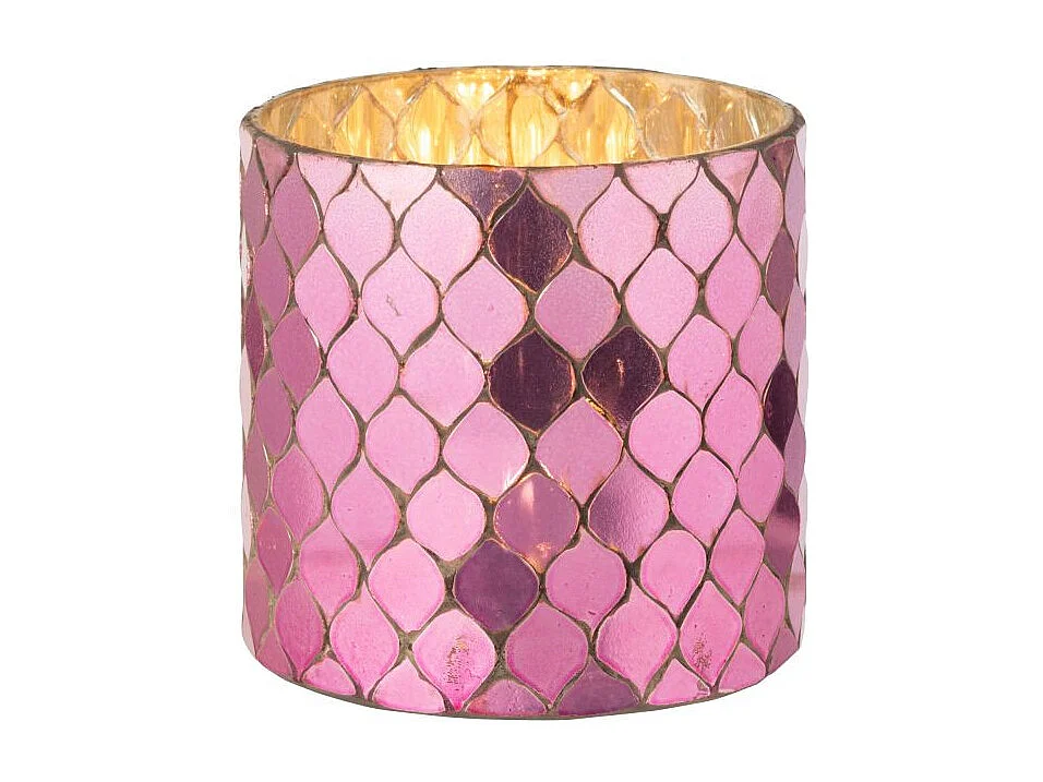 Photophore Mosaïque en Verre "Pop" 12cm Fuchsia