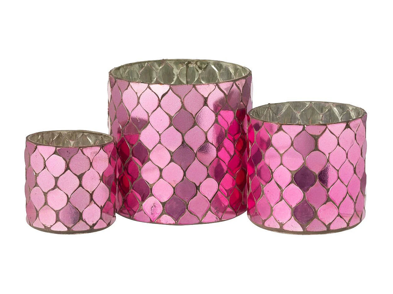 Photophore Mosaïque en Verre "Pop" 12cm Fuchsia