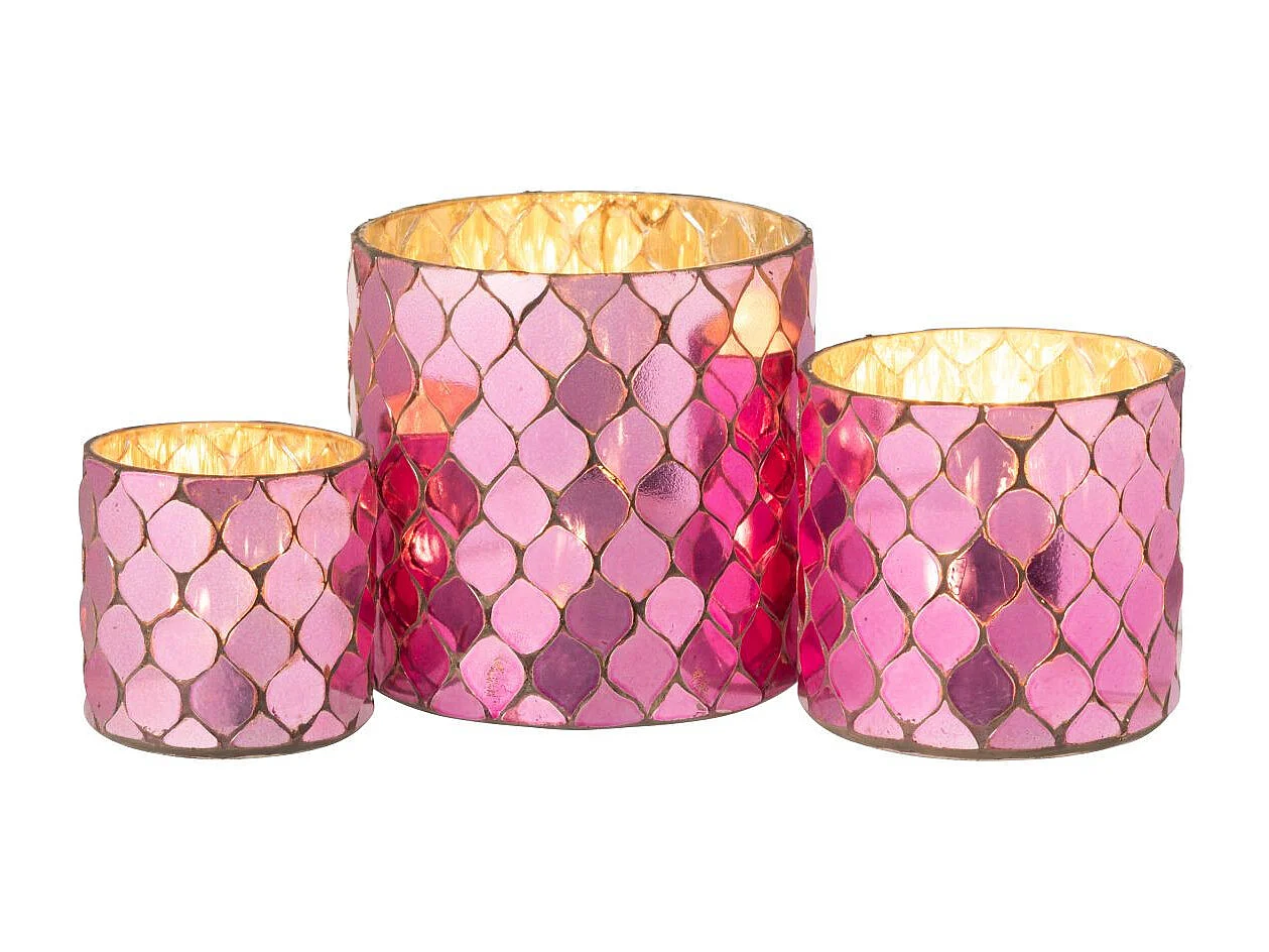 Photophore Mosaïque en Verre "Pop" 12cm Fuchsia