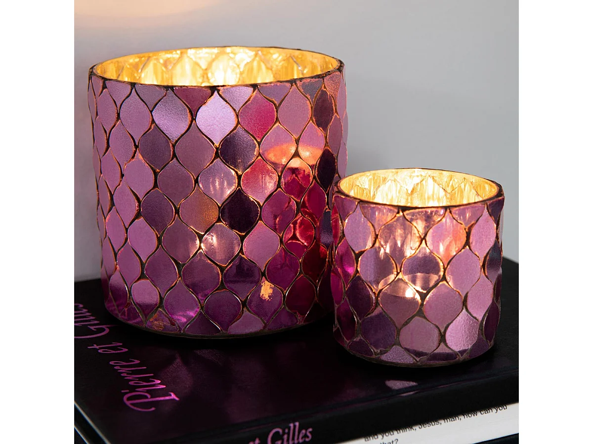 Photophore Mosaïque en Verre "Pop" 12cm Fuchsia