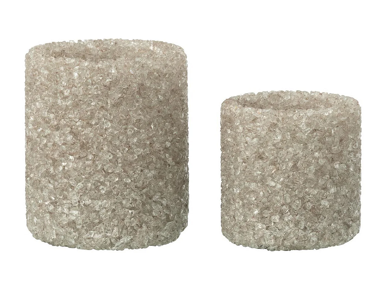 Lot de 2 Photophores en Verre "Pierre" 9cm Grège