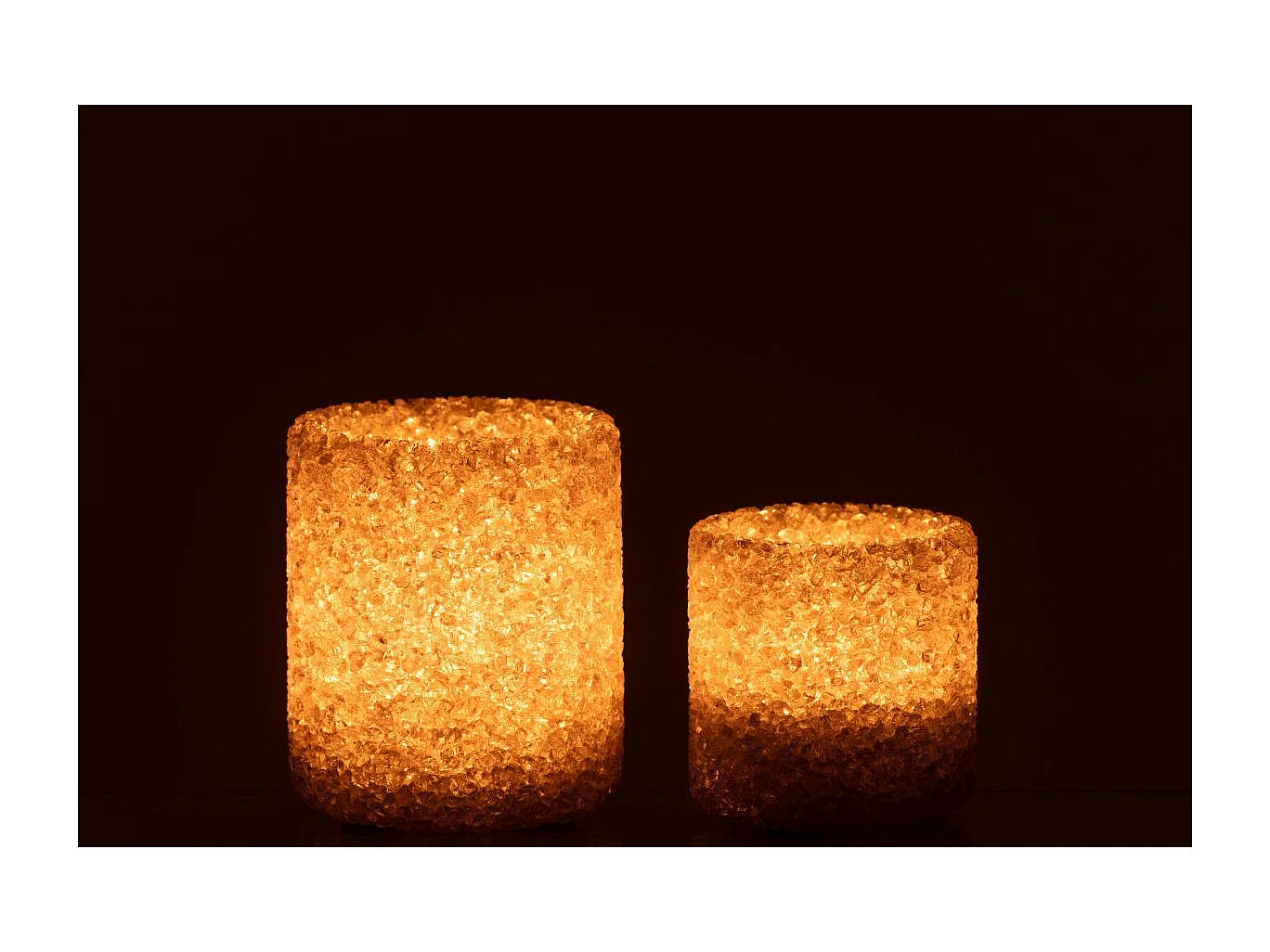 Lot de 2 Photophores en Verre "Pierre" 9cm Grège