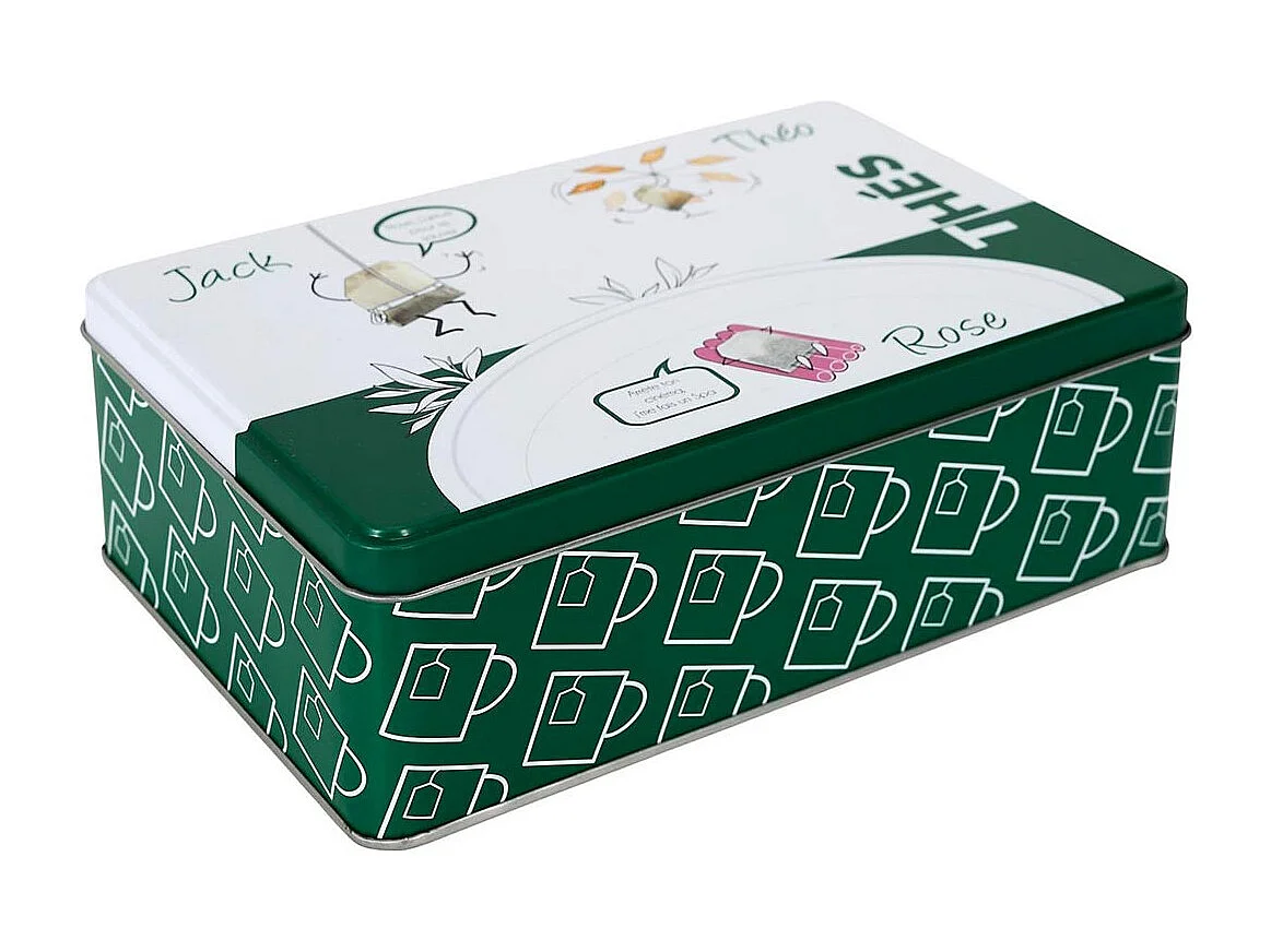 Boîte à Thé en Métal "Ludique" 20cm Vert
