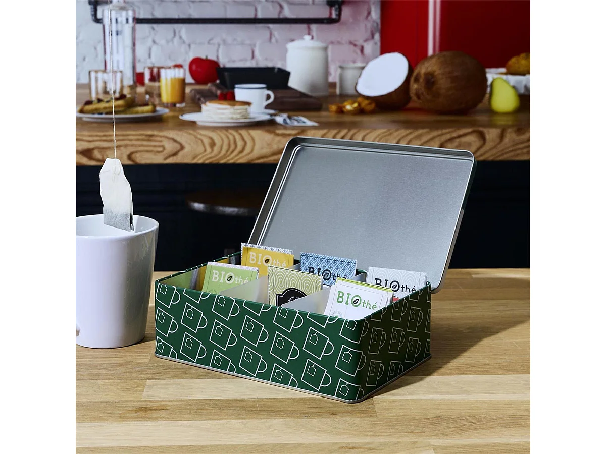 Boîte à Thé en Métal "Ludique" 20cm Vert