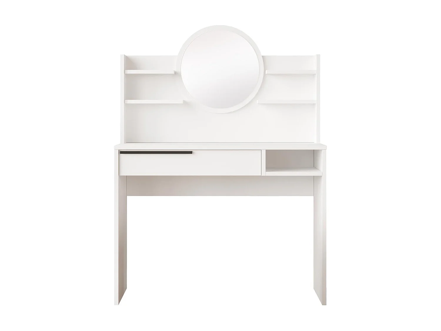 Coiffeuse à tiroir L100cm avec étagères et miroir rond Onara Blanc