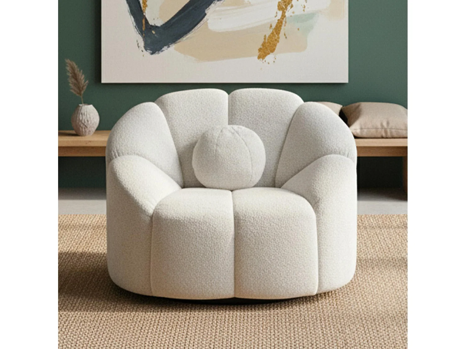 Fauteuil design arrondi Sidonie Tissu bouclette Blanc