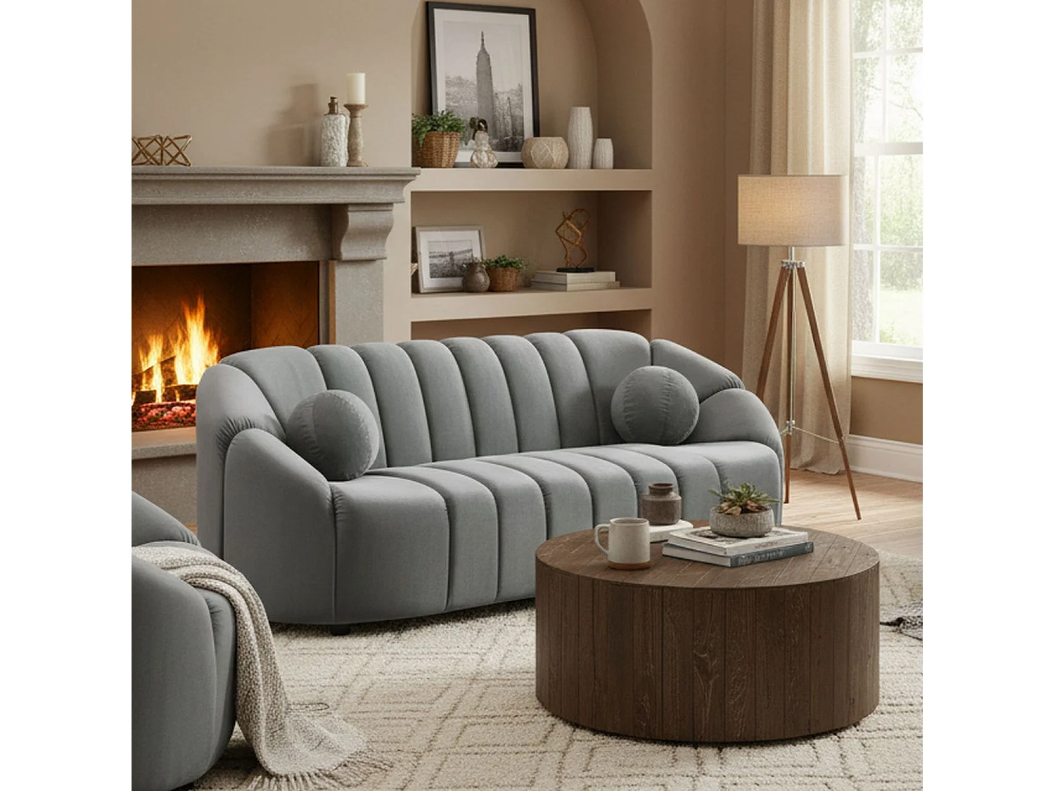 Canapé 3 places design Sidonie Velours Gris