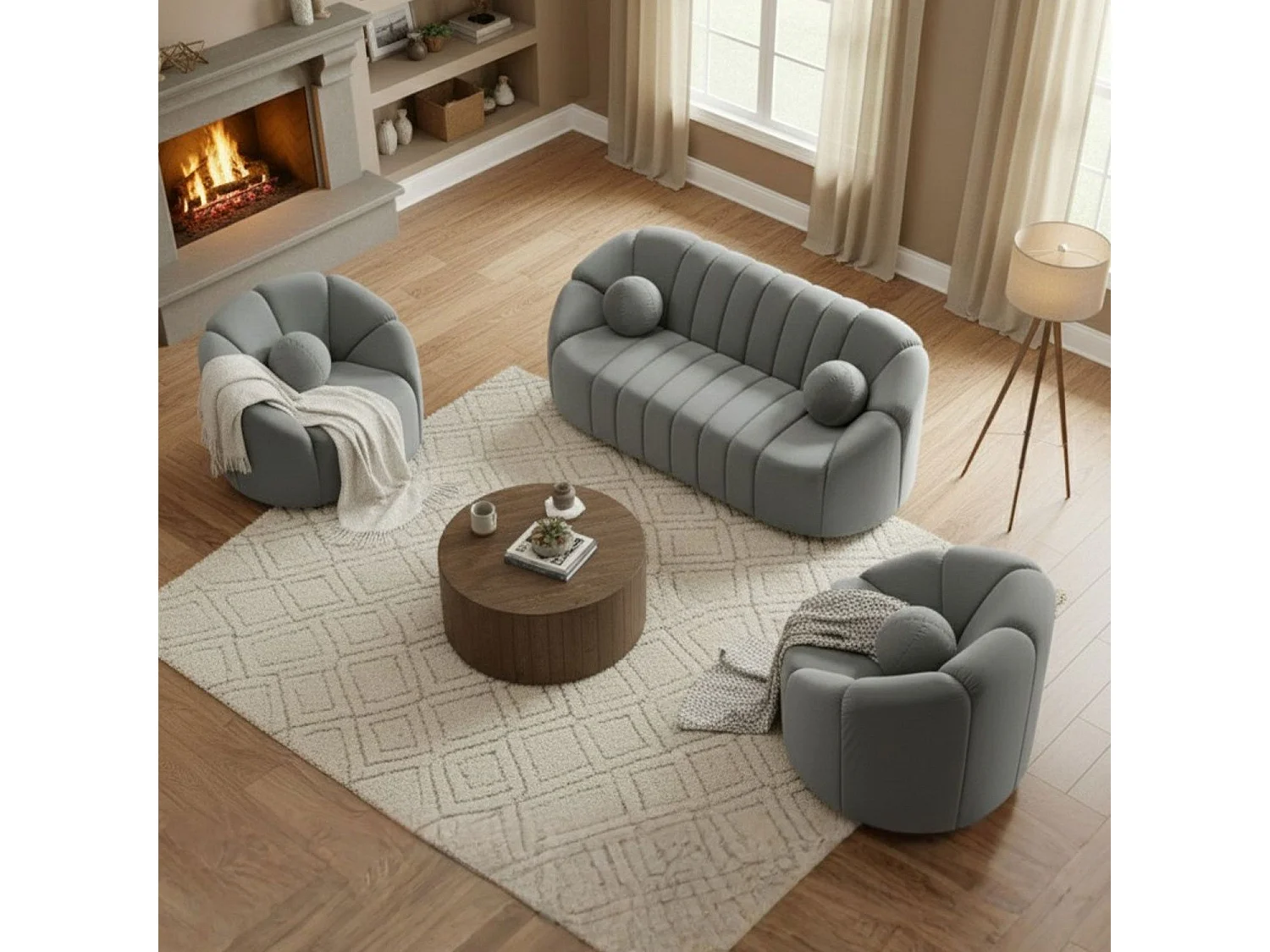 Canapé 3 places design Sidonie Velours Gris