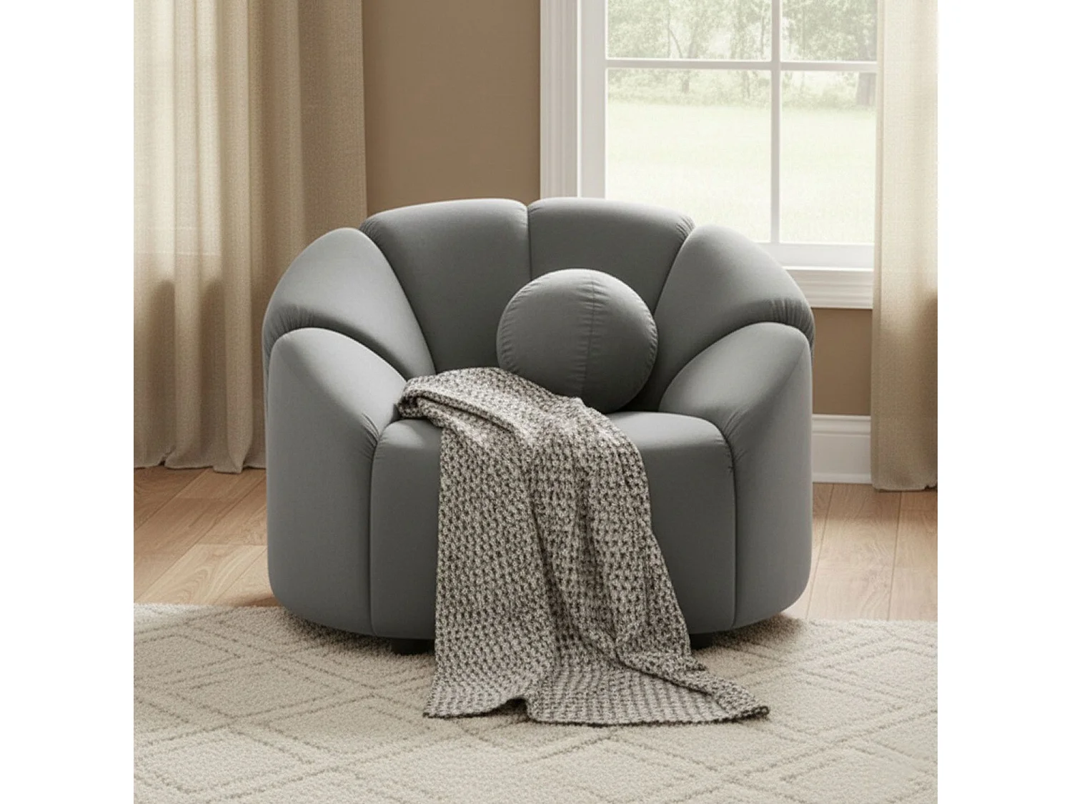 Fauteuil design arrondi Sidonie Velours Gris