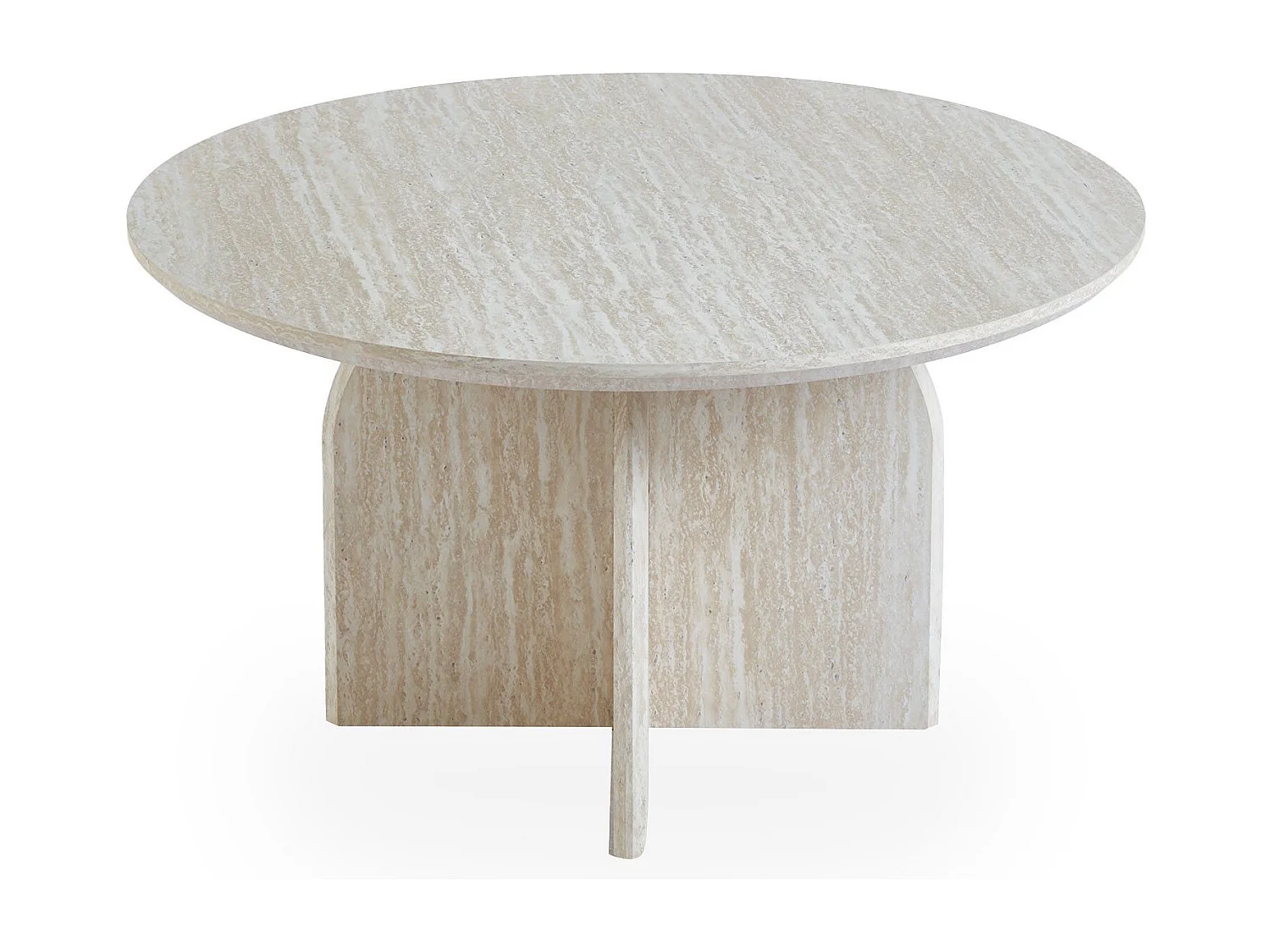 Table basse ronde élégante 80cm Calyptus Effet travertin Beige