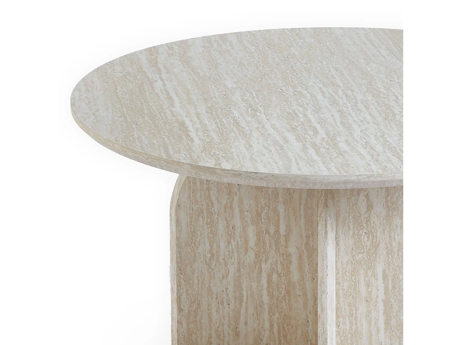 Table basse ronde élégante 80cm Calyptus Effet travertin Beige