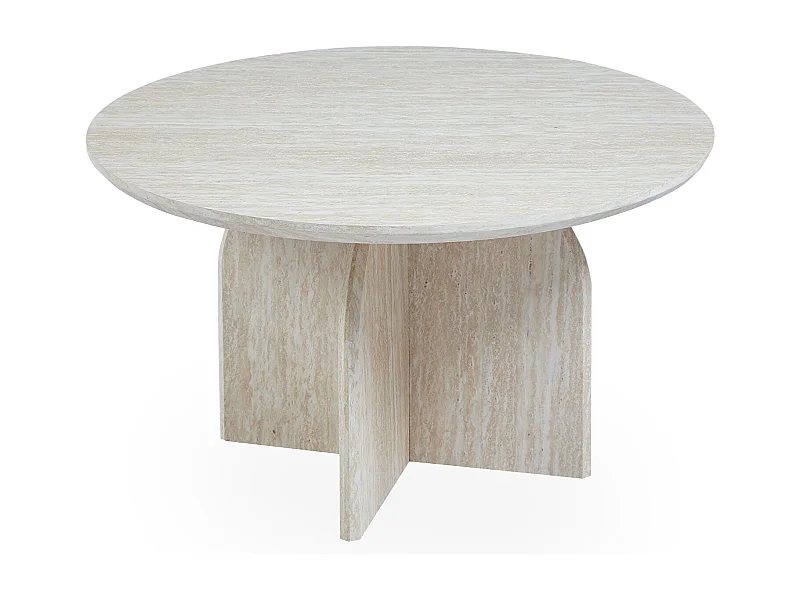 Table basse ronde élégante 80cm Calyptus Effet travertin Beige