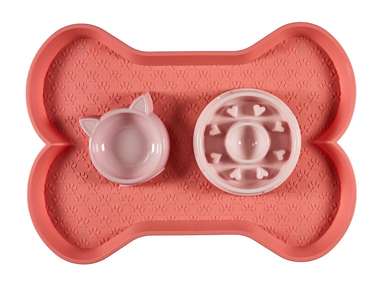 Tapis Antidérapant Gamelle "Os" 58cm Rose